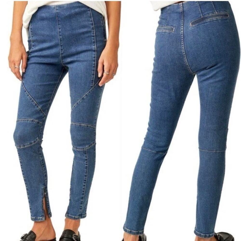 Free People We The Free Moto Skinny Jeans Blue High Rise Zip Ankle NWT 26